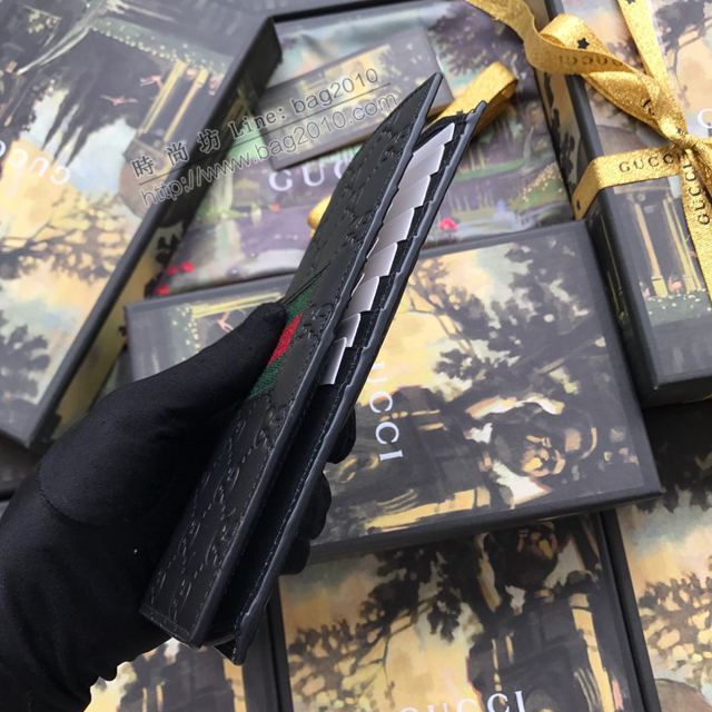 Gucci包 古馳錢包 408836黑全皮 義大利牛皮與標誌性織 高端品質男士西裝夾 Gucci男錢包  gudj1299